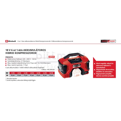 Einhell TE-AC 18/11 Li Pressito Solo akkumulátoros hibrid kompresszor (4020460)